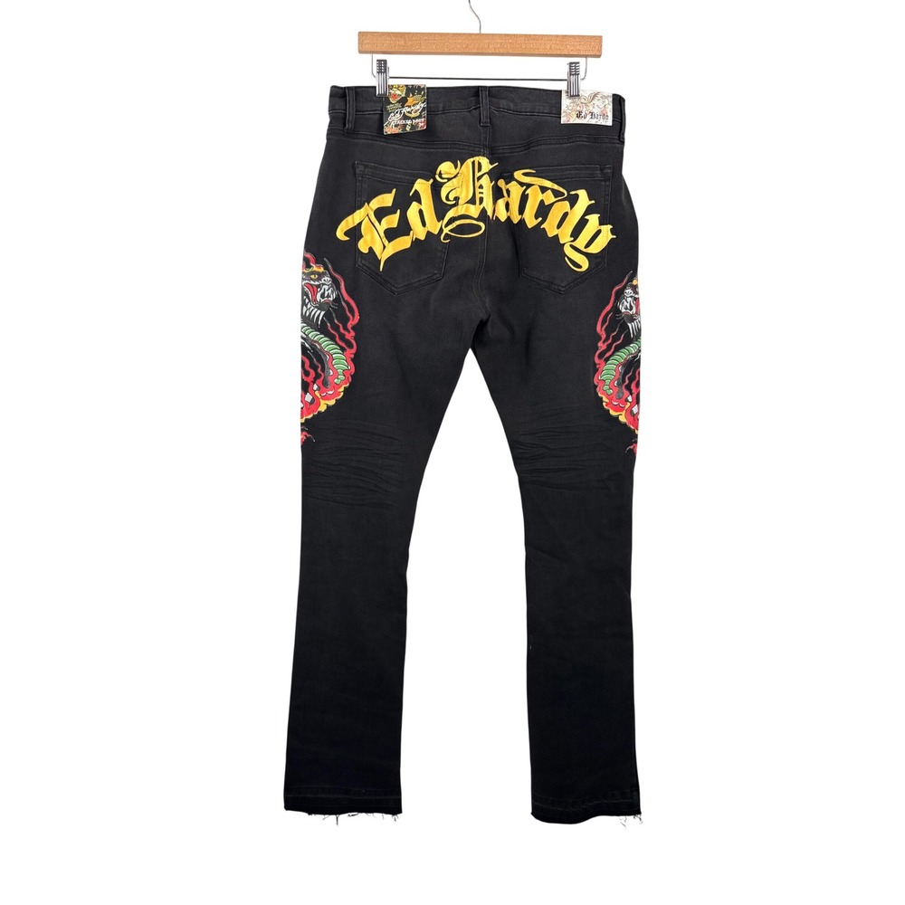 Ed Hardy Stacked Boot Jeans 34 Black Cobra Tattoo Graphic Y2K punk alternative